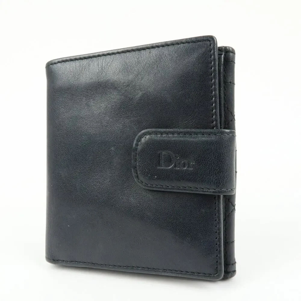 Christian Dior Cannage Lambskin Bi-fold Compact Wallet Black